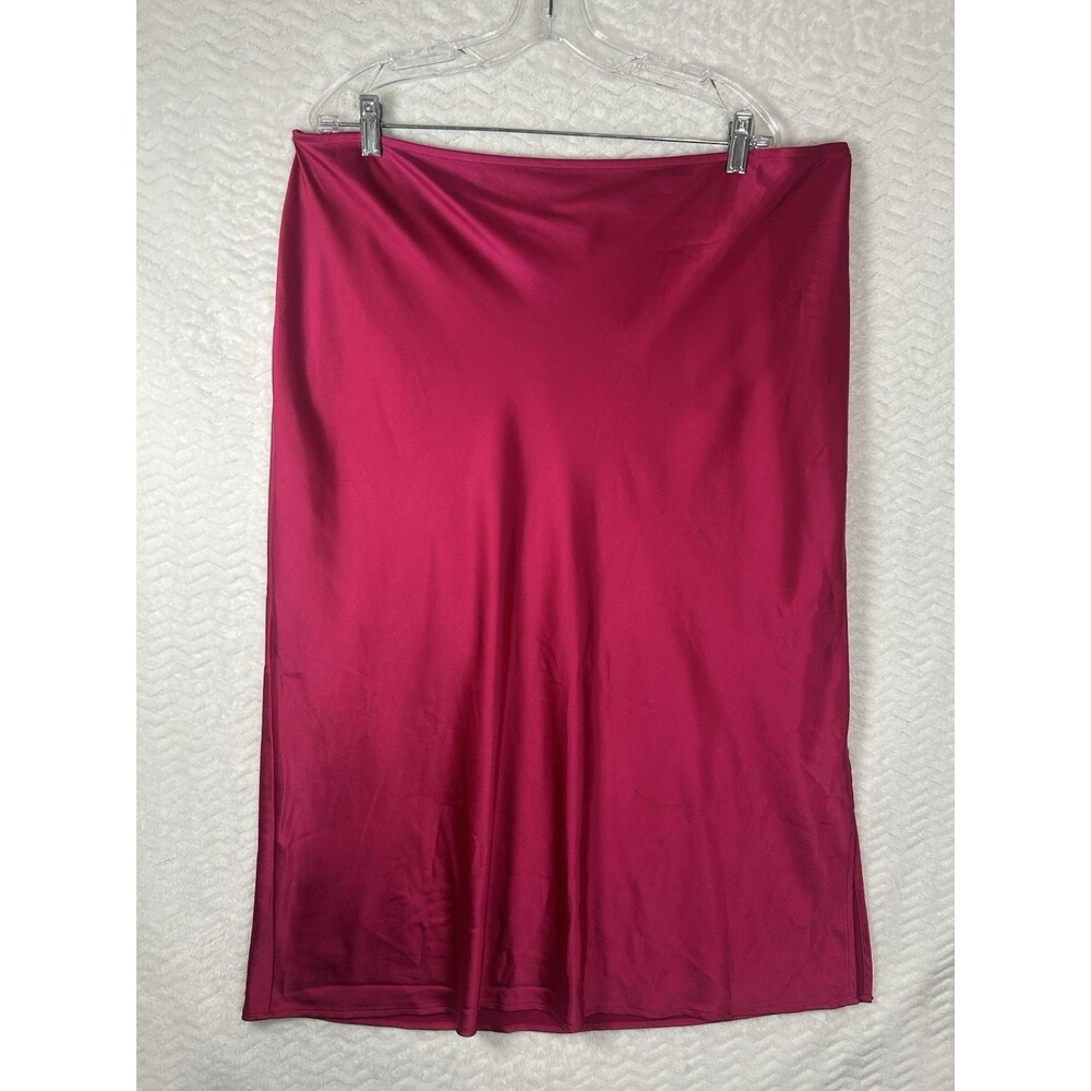 Old Navy 2X Satin Midi Slip Skirt Fuchsia Pink 90s Minimalist Luxe Shiny Chic